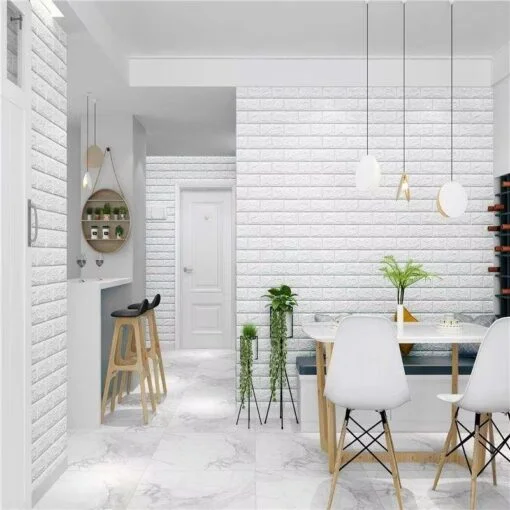 White । Self-Adhesive 3D Brick Pattern Foam Wall Sticker (23 sq. ft. / 27×120 inch) । CN-75