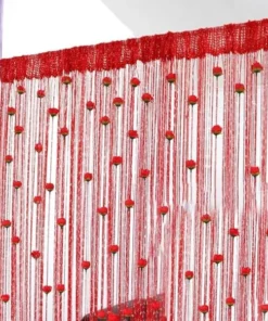 Red । Elegant Curtain  with Rose Flower & Thread Shiny Tassel (20 Rose) । CN-27