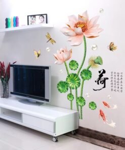 Lotus Flower Wall Decal with Dragonflies & Butterflies – 78114cm DIY Home Decoration Sticker