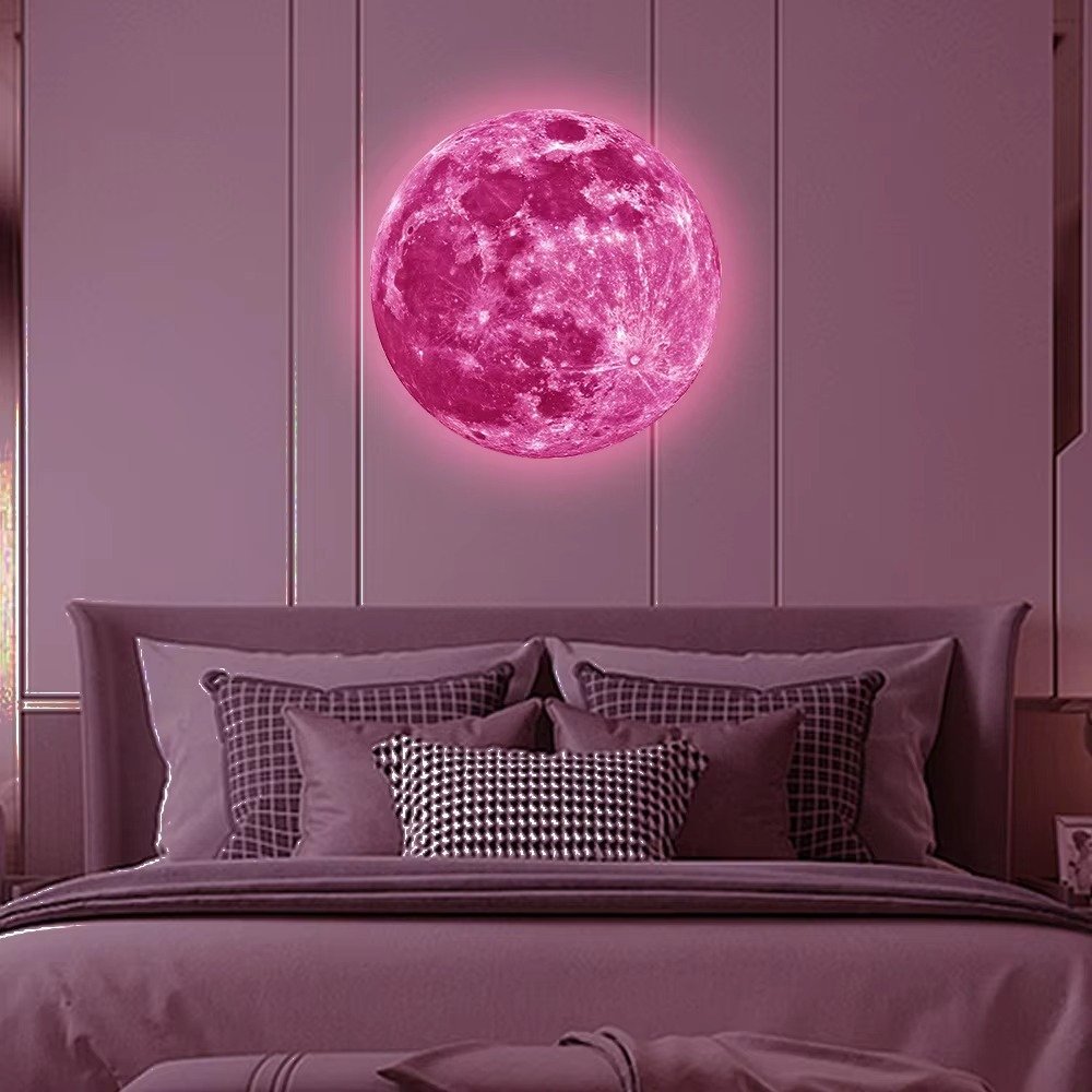 Pink-Premium Luminous Moon Art Sticker 30x30cm – Glows All Night
