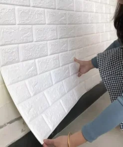 Alternative view of White । Self-Adhesive 3D Brick Pattern Foam Wall Sticker (23 sq. ft. / 27×120 inch) । CN-75